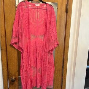 Women’s Sheer Crochet Swim Coverup - Pink